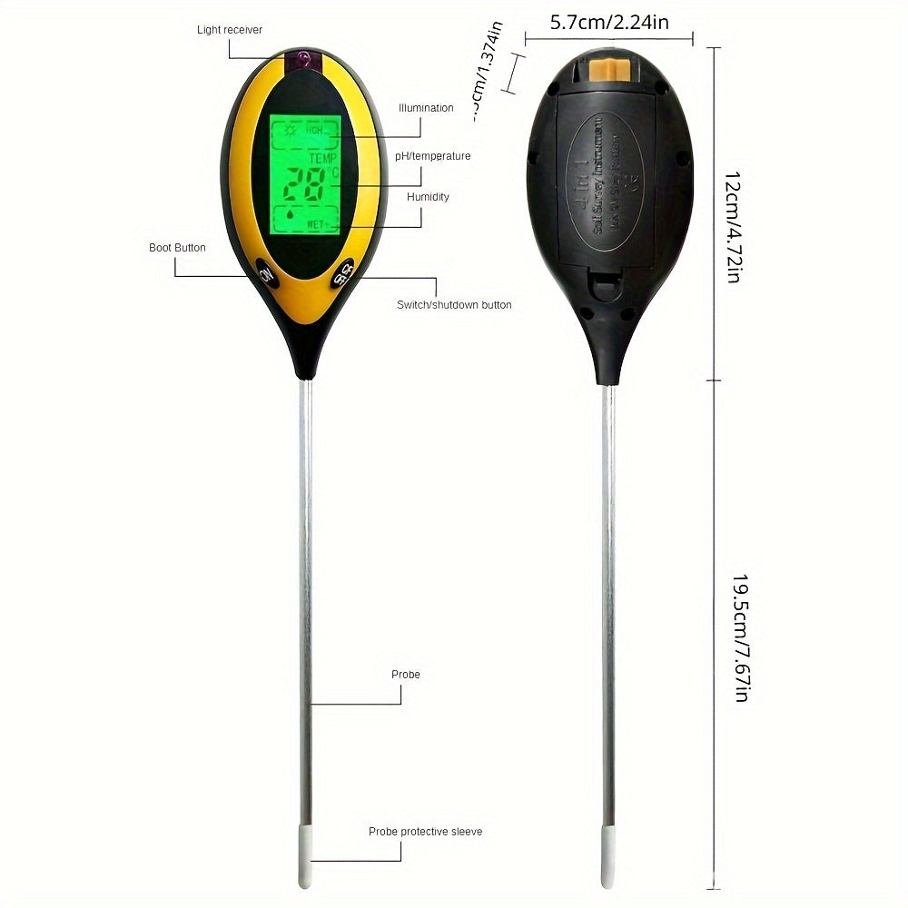 4 In 1 Bodenmessgerät Temperatur PH-Wert Licht Boden Messgerät Feuchtigkeit (without Battery)