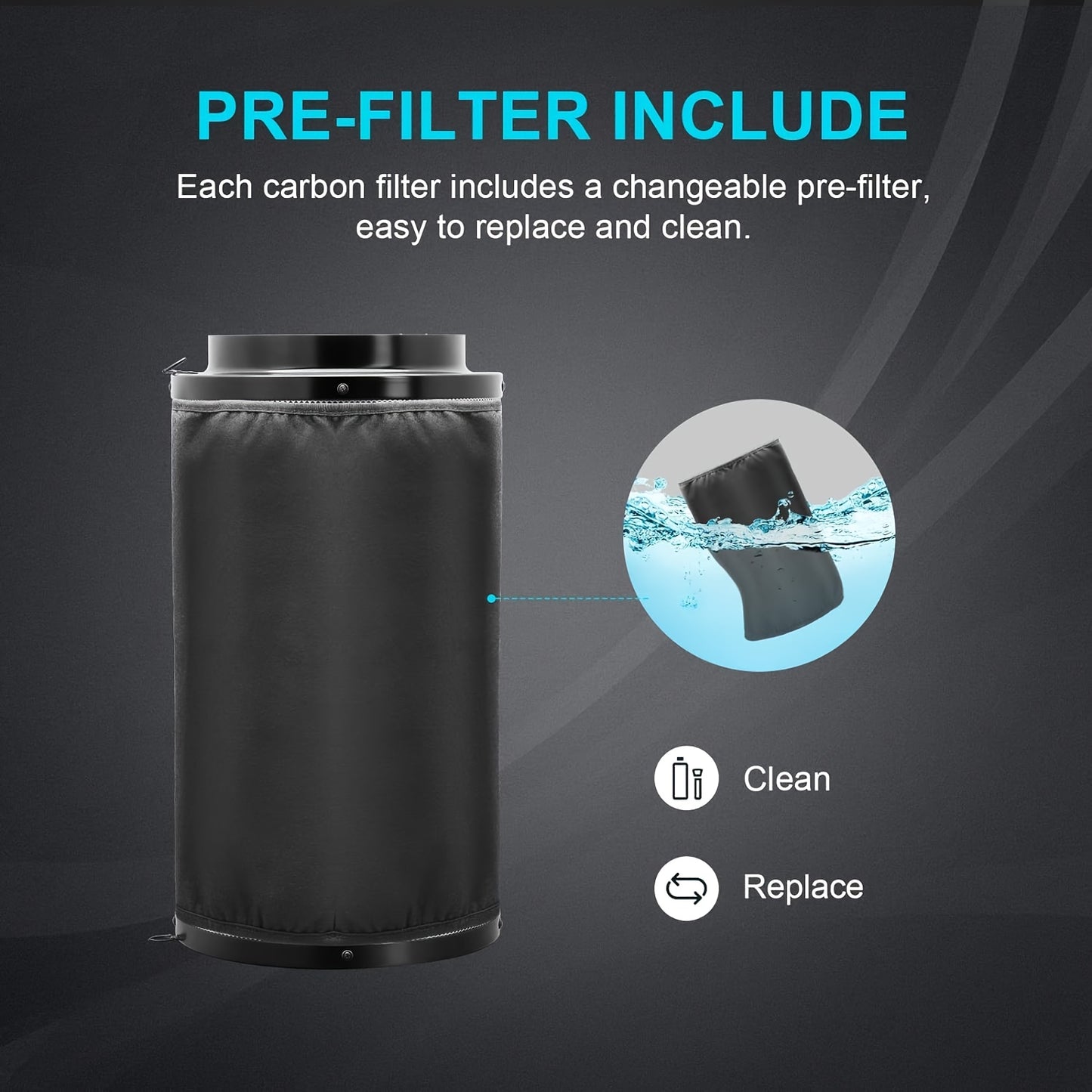 Luftkohlefilter, schwarz, 15 cm x 40 cm, für Inline-Ventilatoren, Hydrokultur