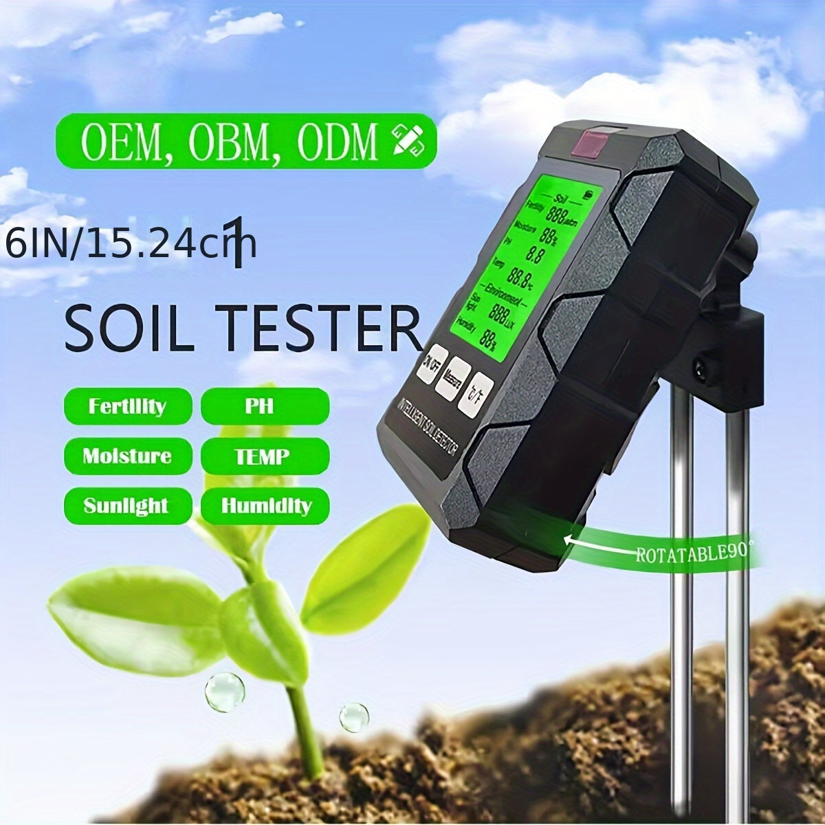 1-3PCS 6 In 1 Bodenmessgerät Tester PH, Temperatur, Feuchtigkeit