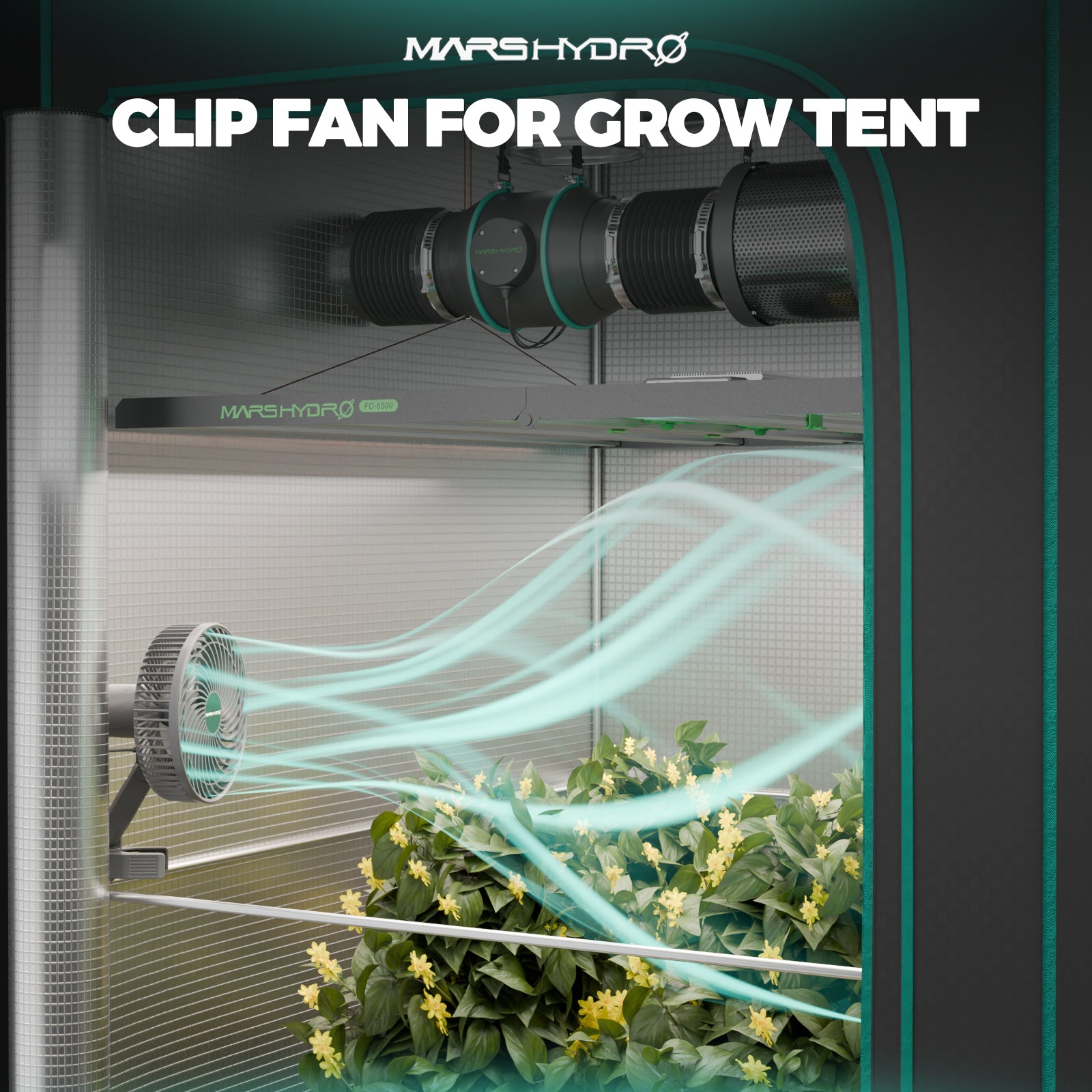 Mars Hydro FC1500-EVO Komplettes Growzelt-Set | Samsung 150W LED-Pflanzenlampe + 80x80x160cm Indoor-Zelt + 4″ Belüftungssystem | 6“ Clip-on-Ventilator