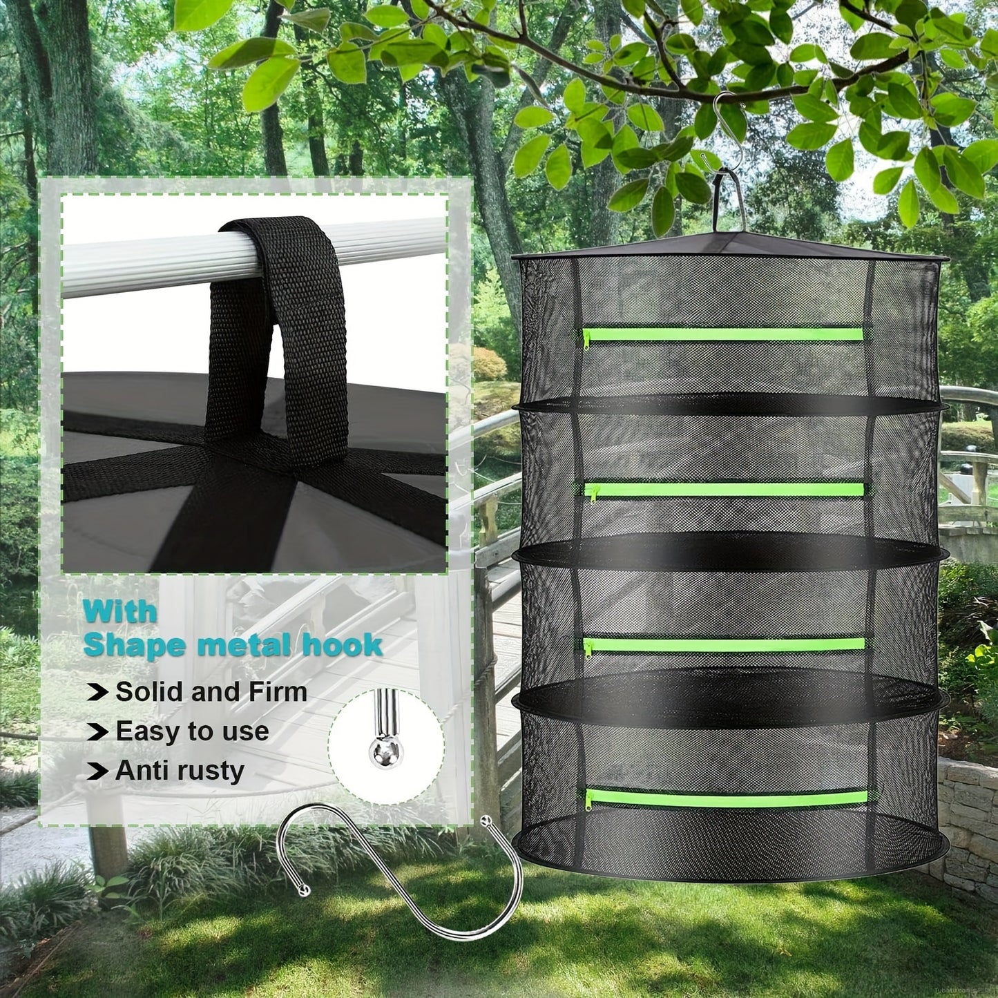 2 Stück 4-lagiges, zusammenklappbares Kräuter-Trockengestell mit Reißverschluss – inkl. Gartenschere und Haken, perfekt für Samen, Kräuter, Knospen und Hydrokulturpflanzen, für den Innen- und Außenbereich