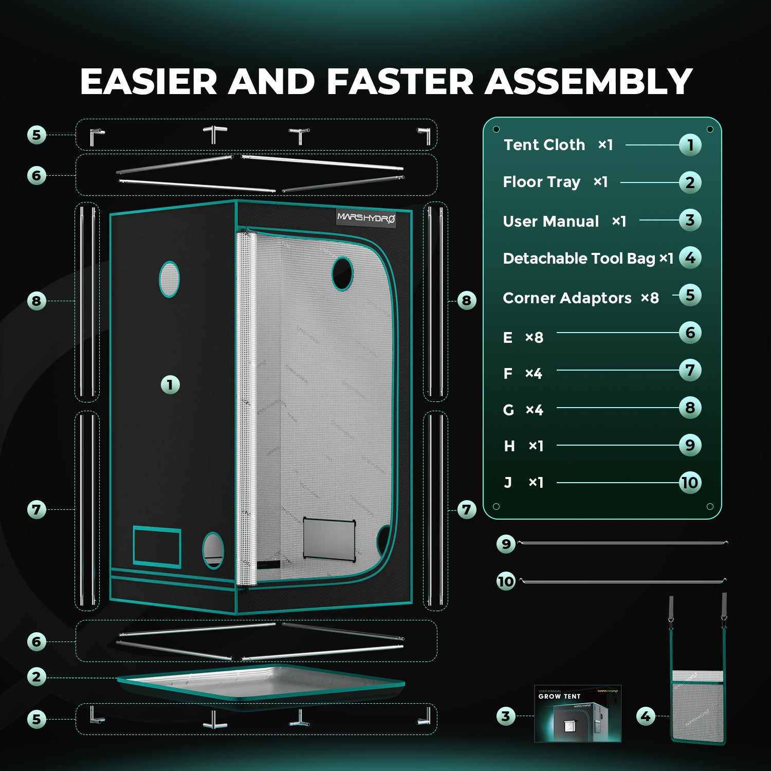Mars Hydro 100x100x180 cm Indoor-Anbauzelt Hydroponik-Anbaubox Growzelt Sämlinge Gemüse Blüte