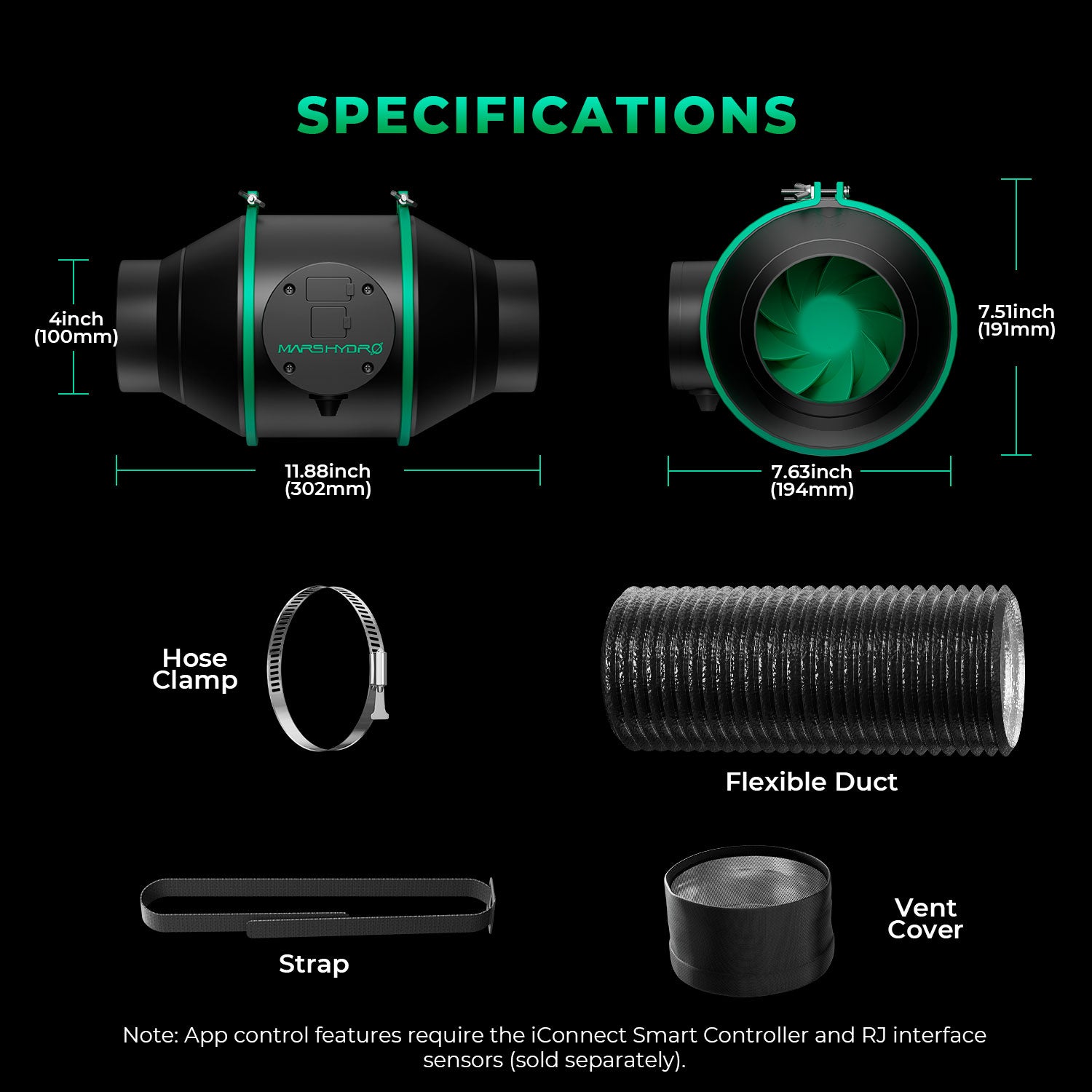 Mars Hydro FC-E1500 Komplettes Growzelt-Set | 150 W LED-Pflanzenlampe + 80 x 80 x 160 cm großes Indoor-Zelt + 4-Zoll-Belüftungssystem | 6-Zoll-Clip-On-Ventilator | Max. Ertrag 2,5 g/Watt