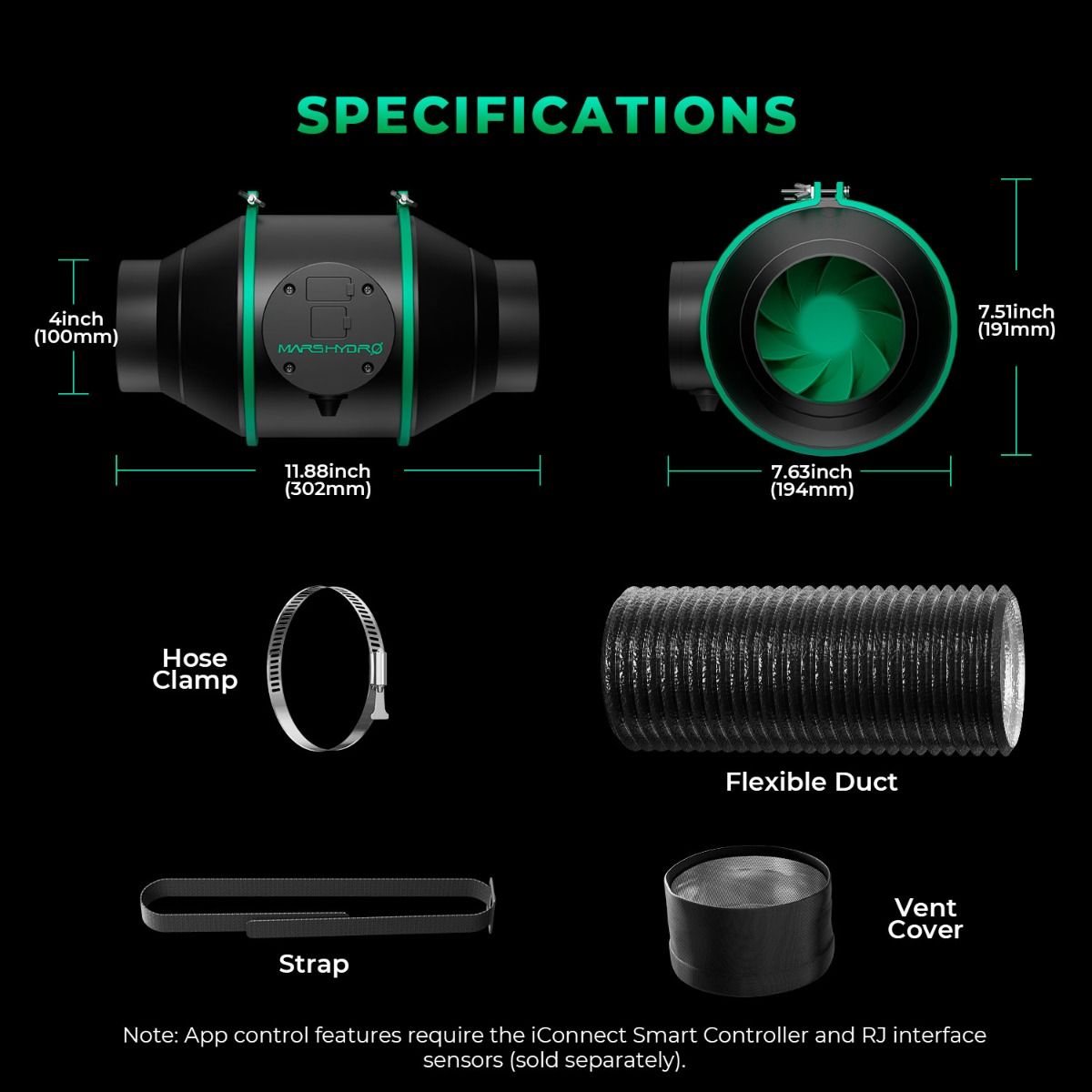 Mars Hydro TSL2000 Komplettes Growzelt-Set | 300 W LED-Pflanzenlampe + 120 x 60 x 180 cm Indoor-Growzelt + 4-Zoll-Belüftungssystem | 6-Zoll-Clip-On-Ventilator