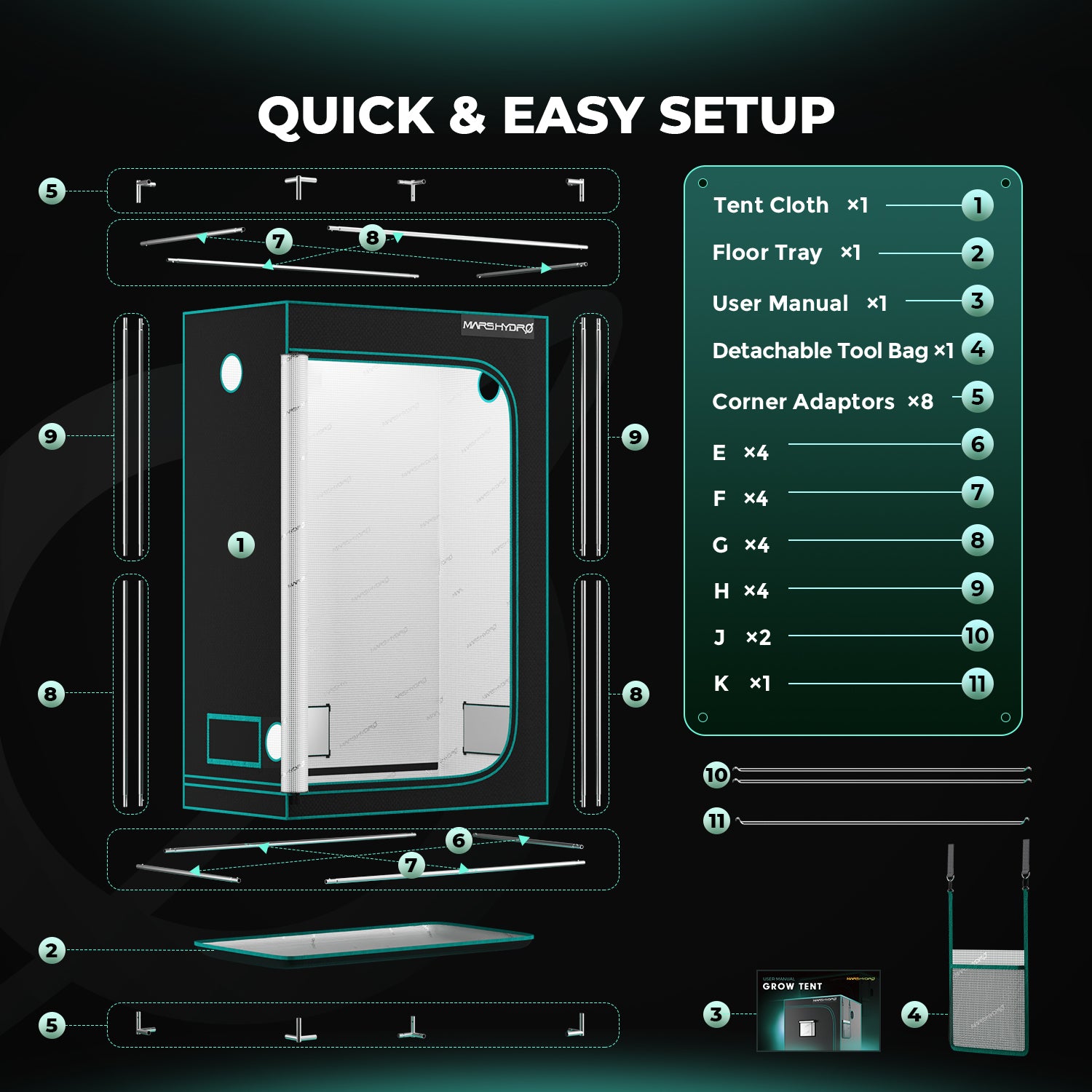 Mars Hydro 120X60X180 cm Indoor-Anbauzelt Hydroponik-Anbaubox Growzelt Sämlinge Gemüse Blüte