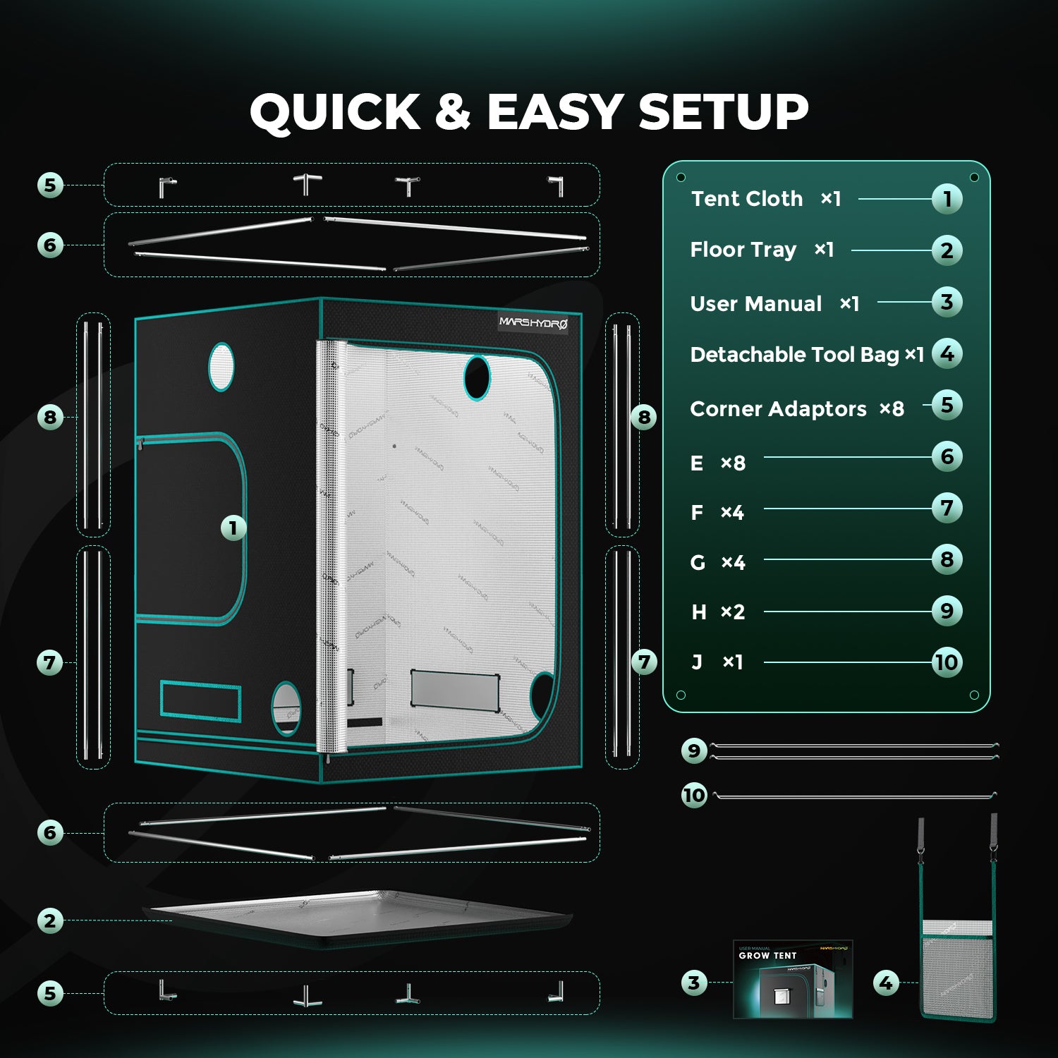 Mars Hydro 150x150x200 cm Indoor-Anbauzelt Hydroponik-Anbaubox Growzelt Sämlinge Gemüse Blüte