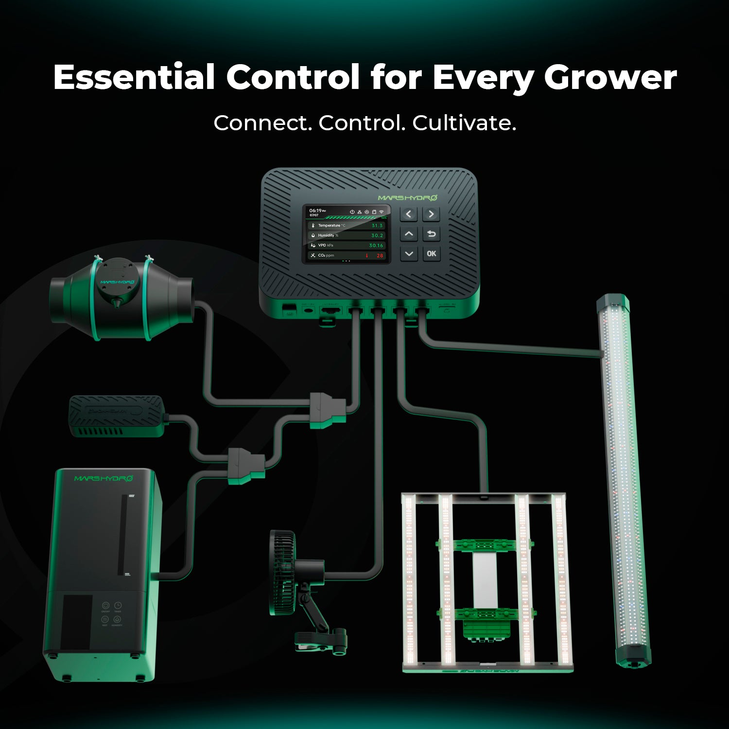 Mars Hydro FC3000-EVO Komplette Growzelt-Kits | Samsung 300W LED-Wachstumslampe + 100x100x180cm Indoor-Zelt + 4″ Belüftungssystem | 6″ Clip-on-Lüfter | Max. Ertrag 3,5g/Watt