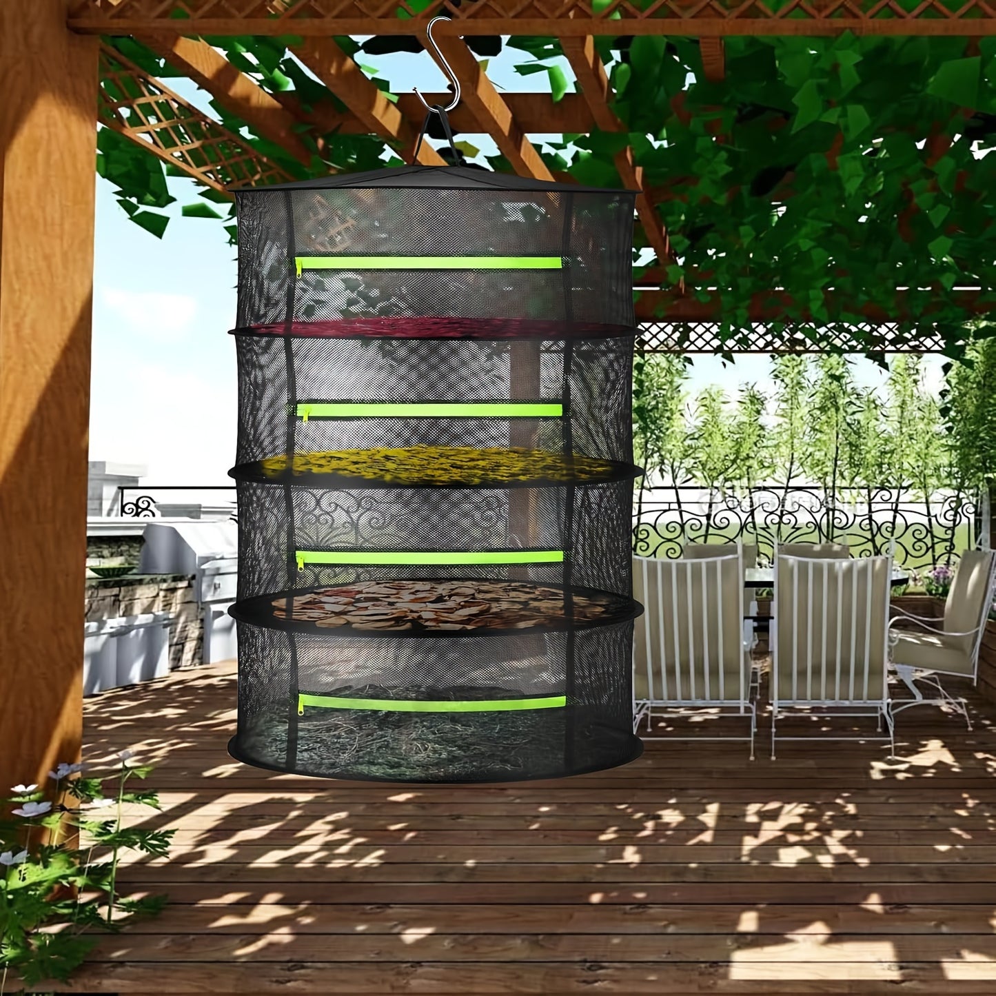 2 Stück 4-lagiges, zusammenklappbares Kräuter-Trockengestell mit Reißverschluss – inkl. Gartenschere und Haken, perfekt für Samen, Kräuter, Knospen und Hydrokulturpflanzen, für den Innen- und Außenbereich