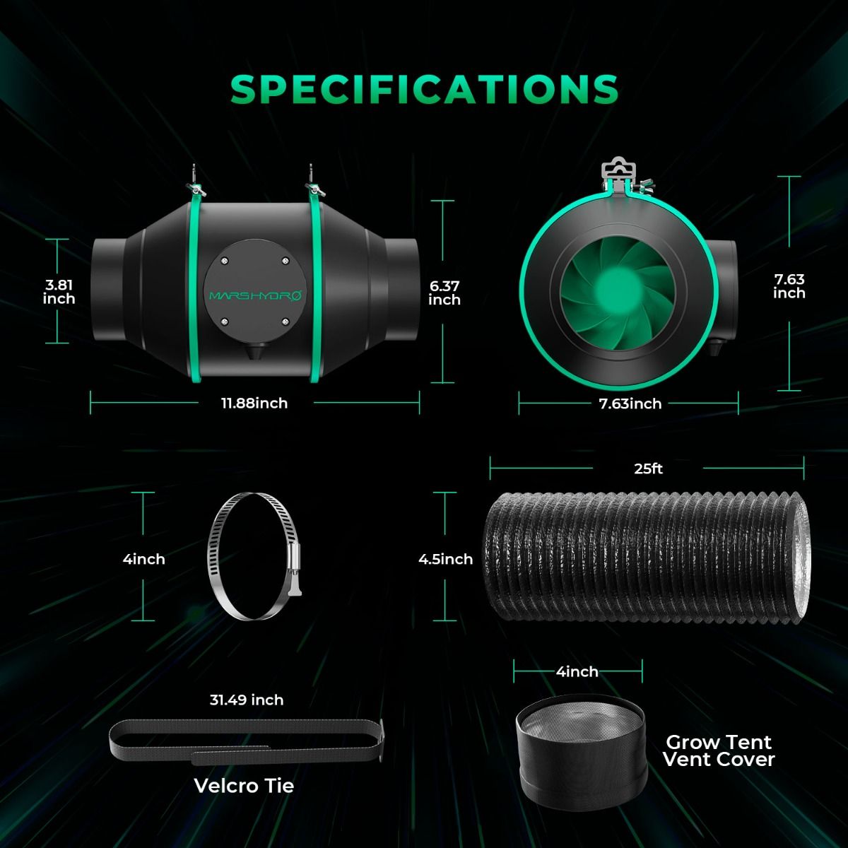 Mars Hydro TS 1000 Komplettes Growzelt-set | Dimmbare 150-W-LED-Wachstumslampe | 80 x 80 x 160 cm großes Indoor-Zelt | 4-Zoll-Belüftungssystem | 6-Zoll-Clip-On-Ventilator