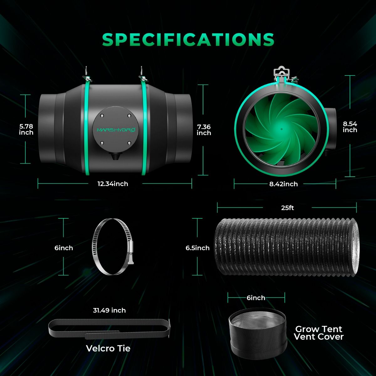 Mars Hydro TSW2000 Komplettes Growzelt-Set | 300 W LED-Pflanzenlampe | 120 x 120 x 200 cm Indoor-Growzelt | 6-Zoll-Belüftungssystem | 6-Zoll-Clip-On-Lüfter