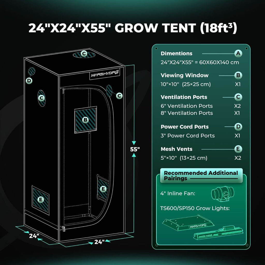 [Anfängerwahl] Mars Hydro TS 600 Komplettes Growzelt-Set | 100 W LED-Wachstumslicht | 60 x 60 x 140 cm Indoor-Growzelt | 4-Zoll-Belüftungssystem | 6-Zoll-Clip-On-Lüfter