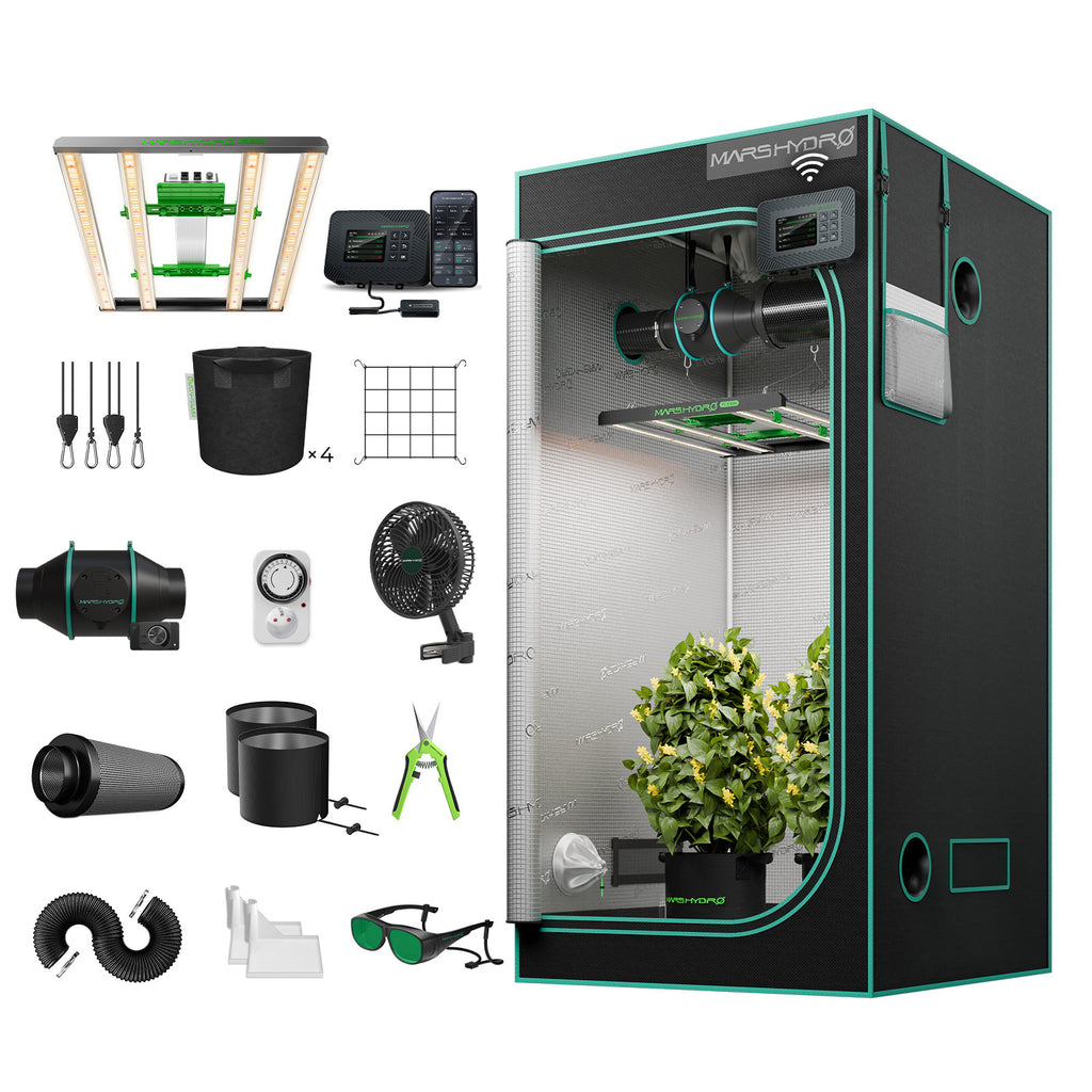 Mars Hydro FC3000-EVO Komplette Growzelt-Kits | Samsung 300W LED-Wachstumslampe + 100x100x180cm Indoor-Zelt + 4″ Belüftungssystem | 6″ Clip-on-Lüfter | Max. Ertrag 3,5g/Watt