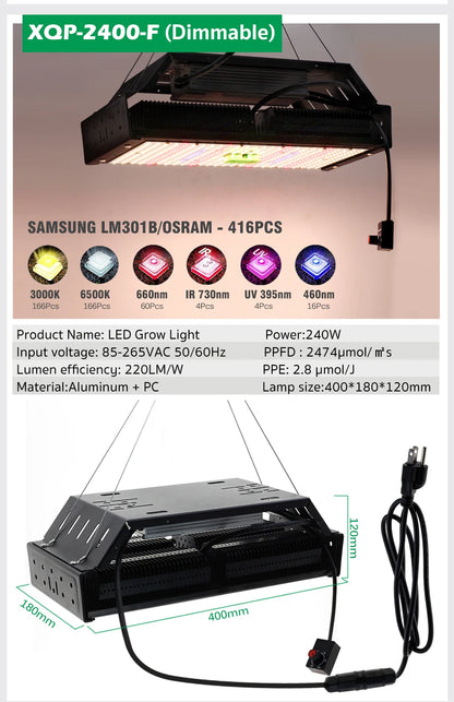 Vollspektrum LED Grow Licht AC85-265V Samsung LM301B 312Stk 3000K 6500K dimmbar für Veg & Bloom