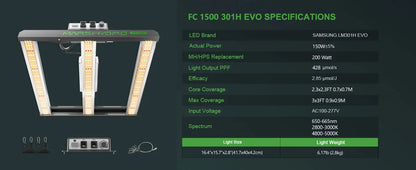 2024 Mars Hydro FC 1500-EVO Samsung LM301H EVO 150 W LED-Wachstumsleuchten für 70 x 70 cm großes Wachstumszelt (1–3 Pflanzen)