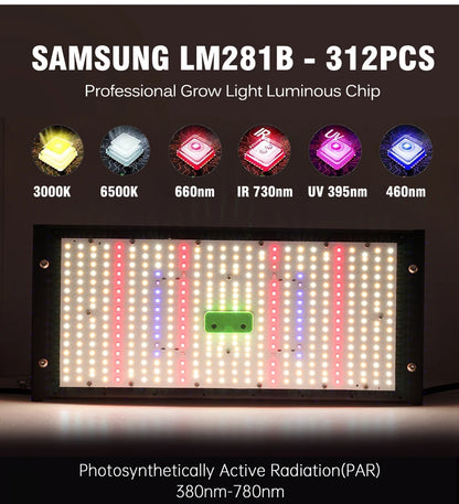 Vollspektrum LED Grow Licht AC85-265V Samsung LM301B 312Stk 3000K 6500K dimmbar für Veg & Bloom