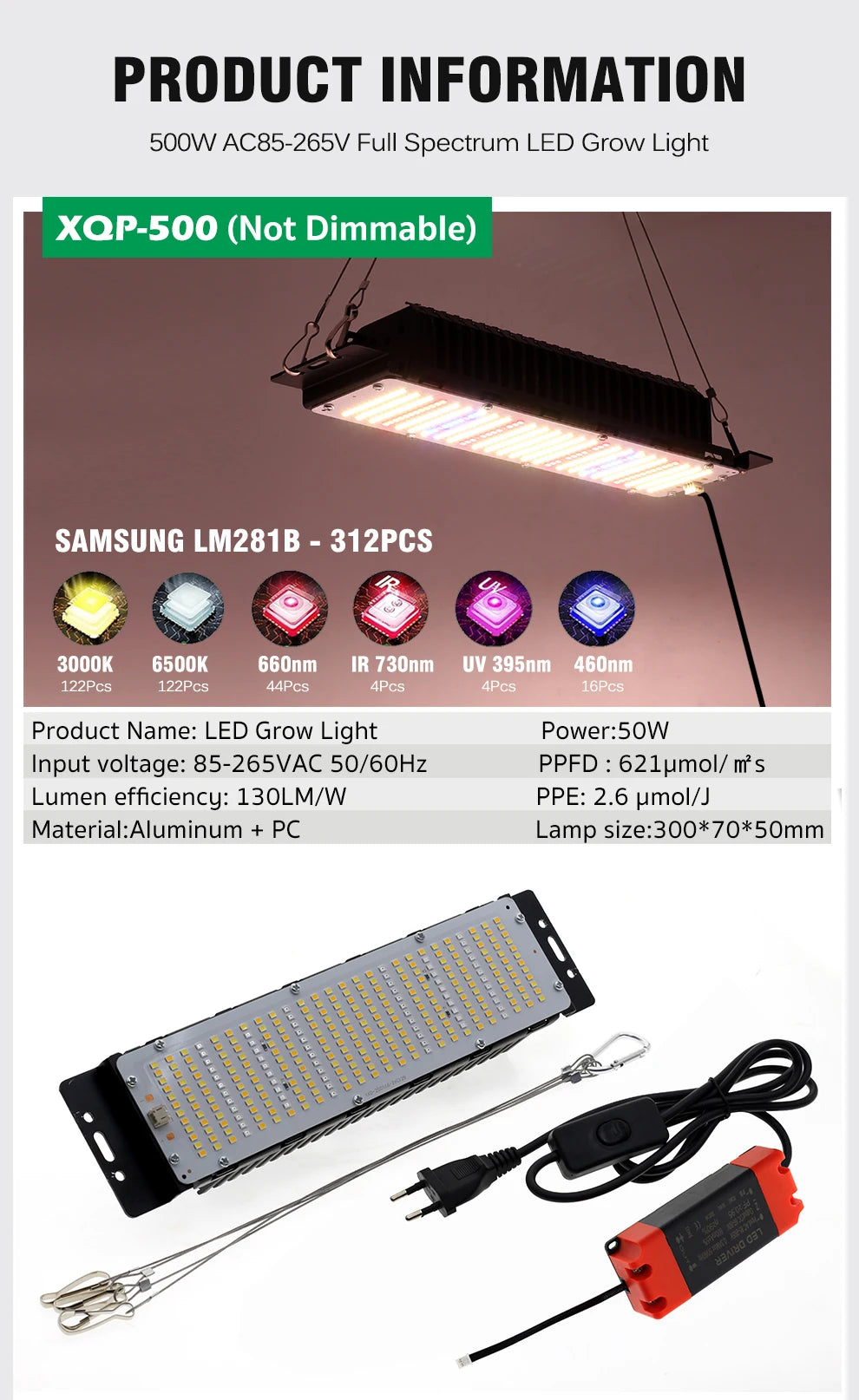 Vollspektrum LED Grow Licht AC85-265V Samsung LM301B 312Stk 3000K 6500K dimmbar für Veg & Bloom