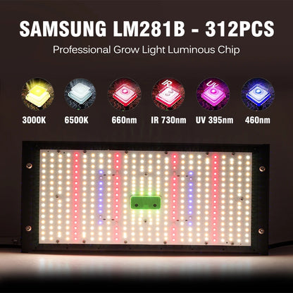 Vollspektrum LED Grow Licht AC85-265V Samsung LM301B 312Stk 3000K 6500K dimmbar für Veg & Bloom