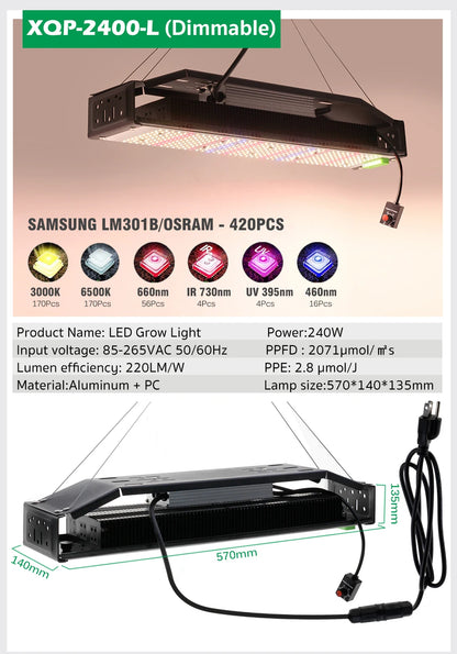 Vollspektrum LED Grow Licht AC85-265V Samsung LM301B 312Stk 3000K 6500K dimmbar für Veg & Bloom