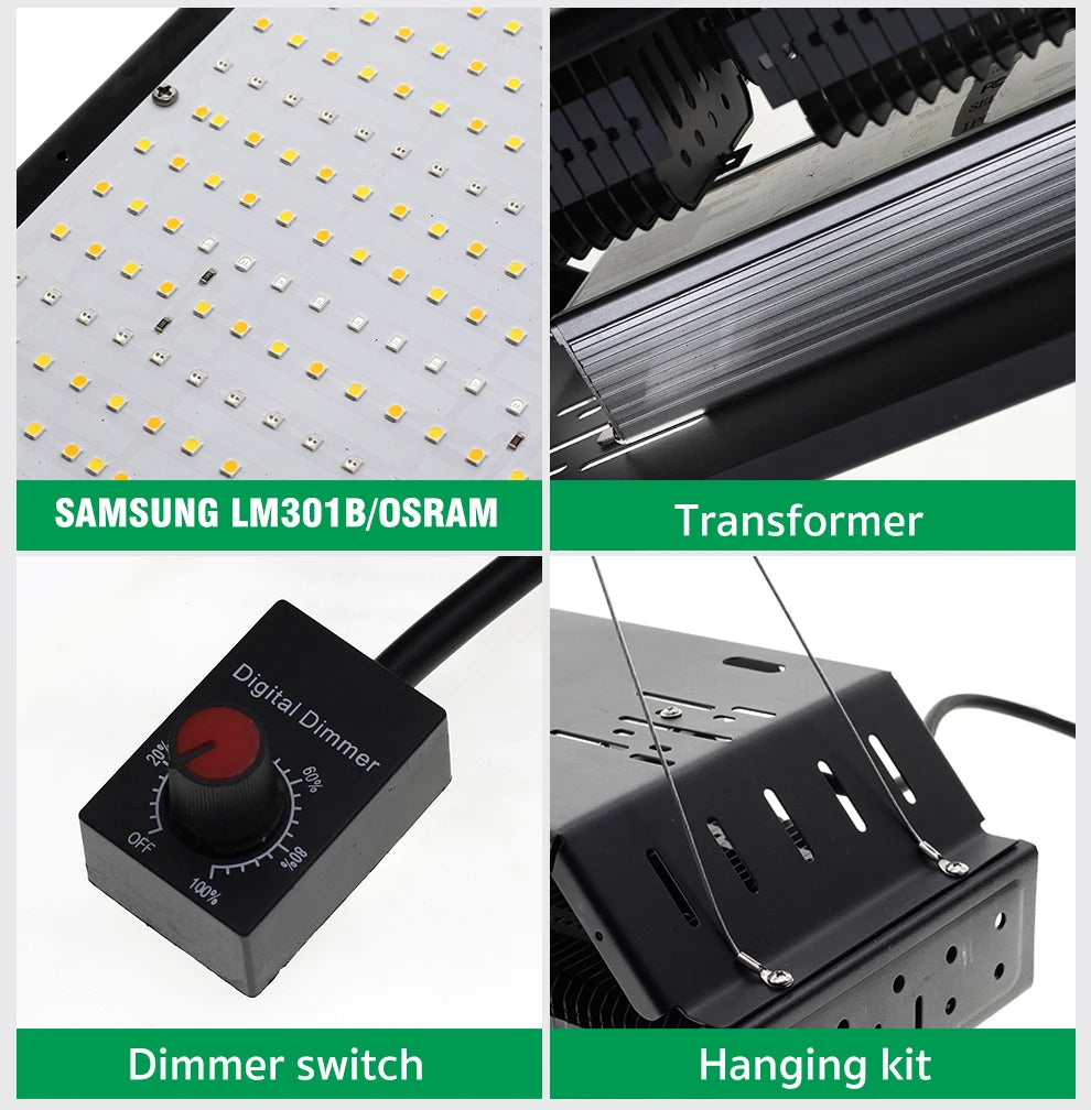 Vollspektrum LED Grow Licht AC85-265V Samsung LM301B 312Stk 3000K 6500K dimmbar für Veg & Bloom