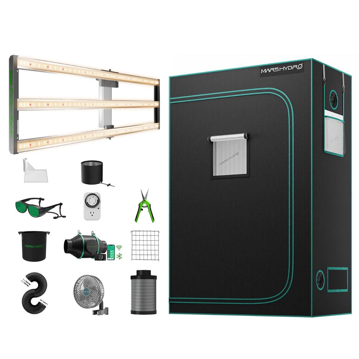 Mars Hydro FC4000-EVO Komplettes Growzelt-Set | Samsung 320W LED-Pflanzenlampe + 120x60x180cm Indoor-Zelt + 4″ intelligentes Belüftungssystem | Maximaler Ertrag 3,5g/Watt
