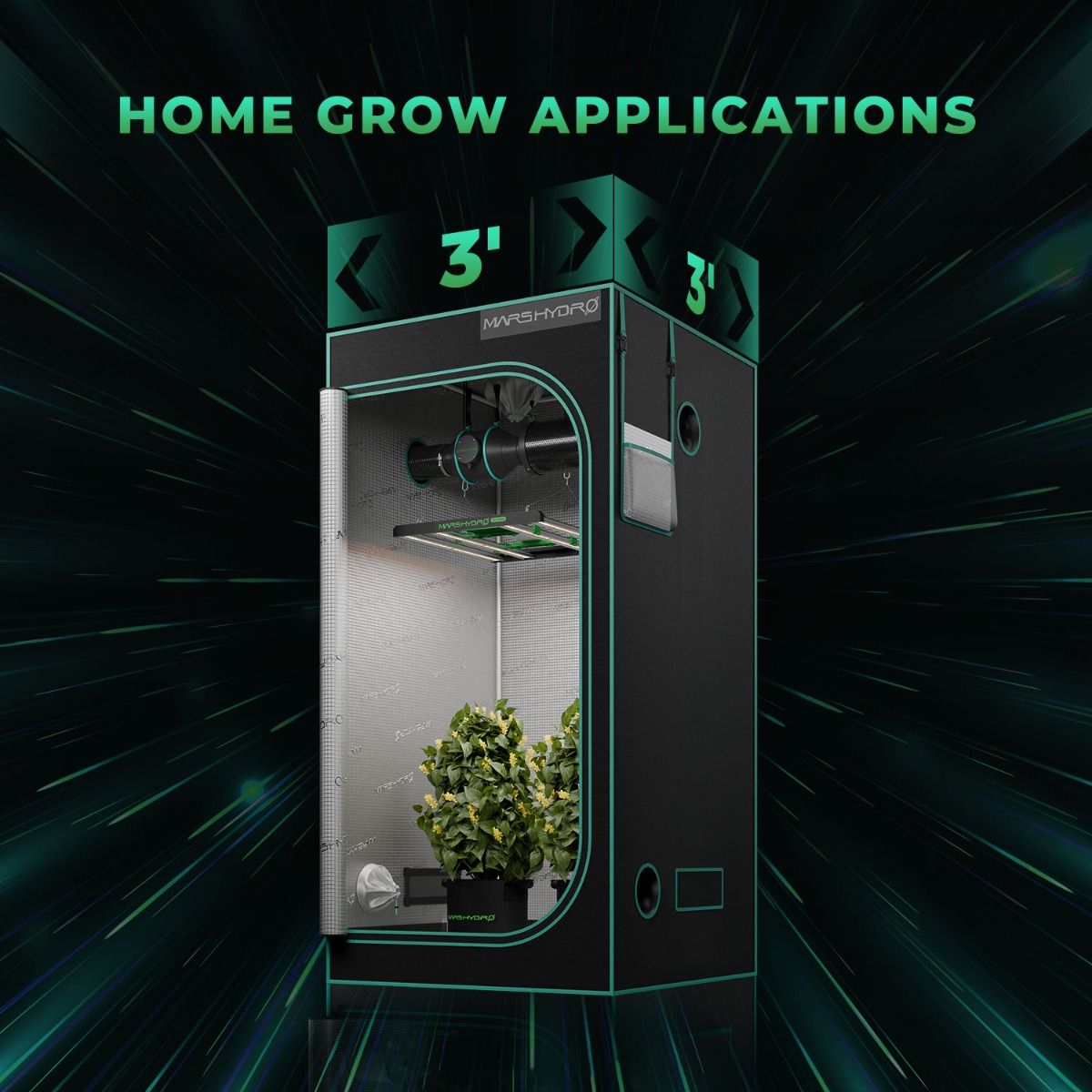 Mars Hydro FC-E3000 Komplettes Growzelt-Set | 300 W LED-Pflanzenlampe + 100 x 100 x 180 cm Indoor-Zelt + 4-Zoll-Belüftungssystem | 6-Zoll-Clip-On-Ventilator | für 2-4 Pflanzen