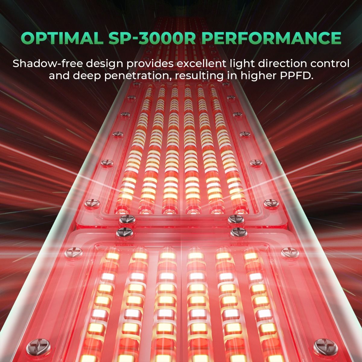Mars Hydro SP 3000R 650–665 nm rotes Spektrum LED-Wachstumslicht für Gewächshaus-Zusatz- oder Top-Beleuchtung