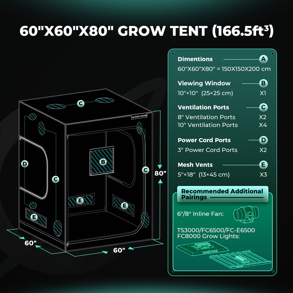 Mars Hydro 150x150x200 cm Indoor-Anbauzelt Hydroponik-Anbaubox Growzelt Sämlinge Gemüse Blüte