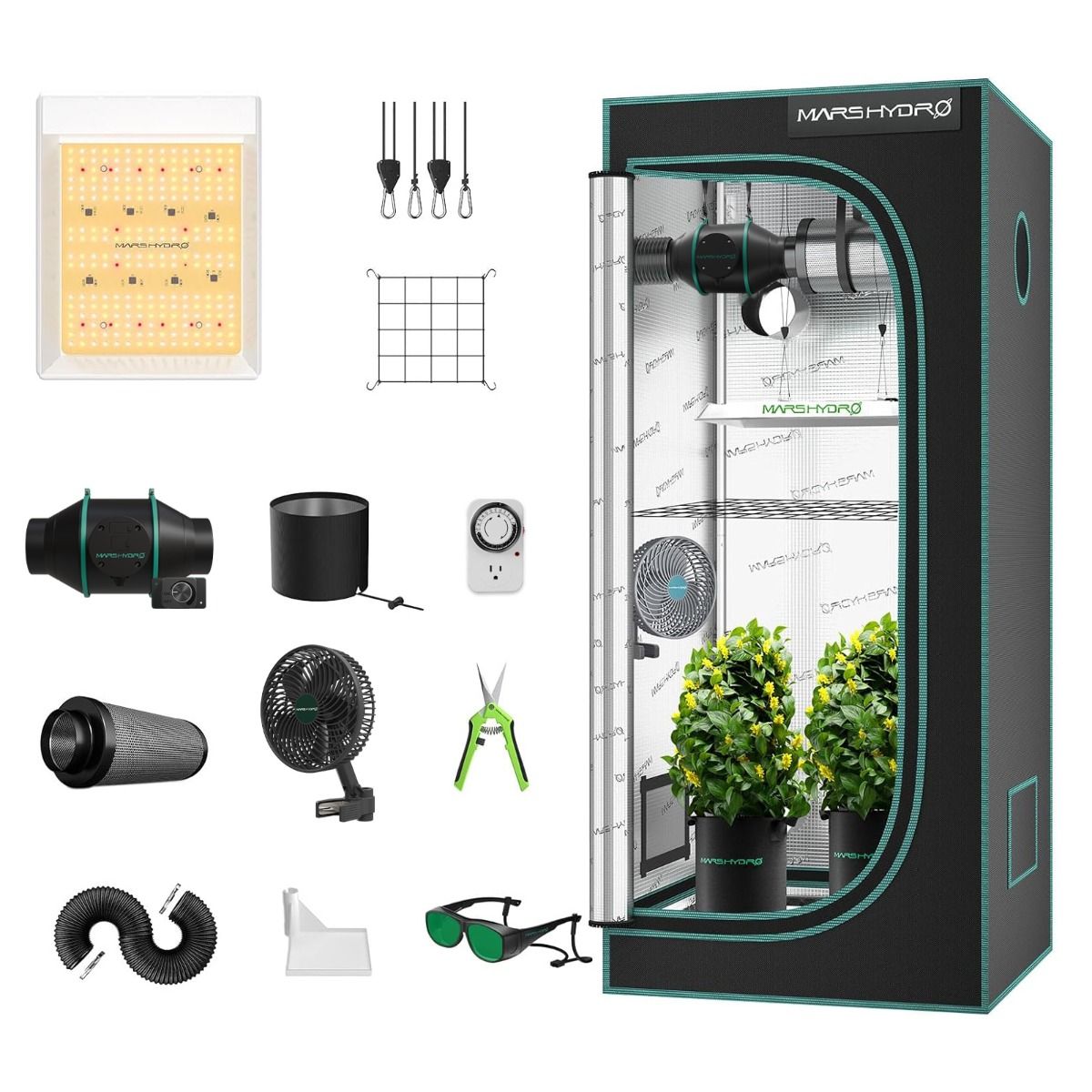 [Anfängerwahl] Mars Hydro TS 600 Komplettes Growzelt-Set | 100 W LED-Wachstumslicht | 60 x 60 x 140 cm Indoor-Growzelt | 4-Zoll-Belüftungssystem | 6-Zoll-Clip-On-Lüfter