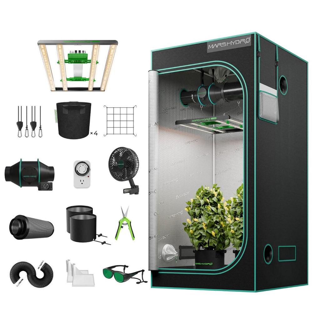 Mars Hydro FC-E3000 Komplettes Growzelt-Set | 300 W LED-Pflanzenlampe + 100 x 100 x 180 cm Indoor-Zelt + 4-Zoll-Belüftungssystem | 6-Zoll-Clip-On-Ventilator | für 2-4 Pflanzen